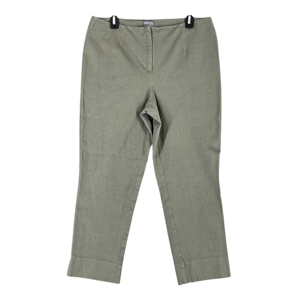 Chicos Pants Womens 12 Green Canvas Stretch High Rise Slit Ankle Casual‎